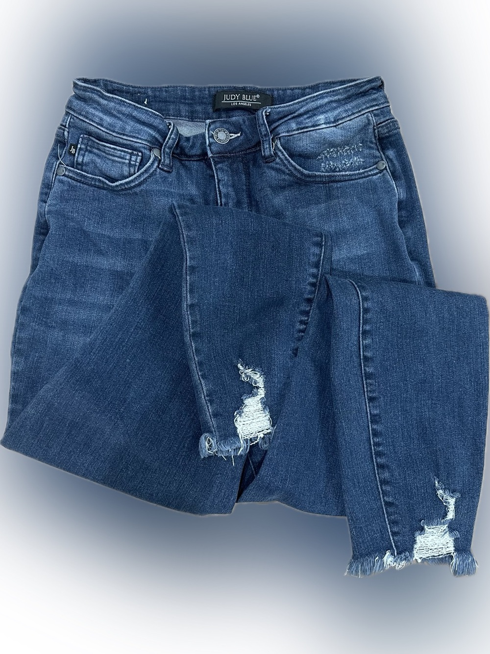 Judy Blue Dark Blue Distressed Ankle Crop Jeans